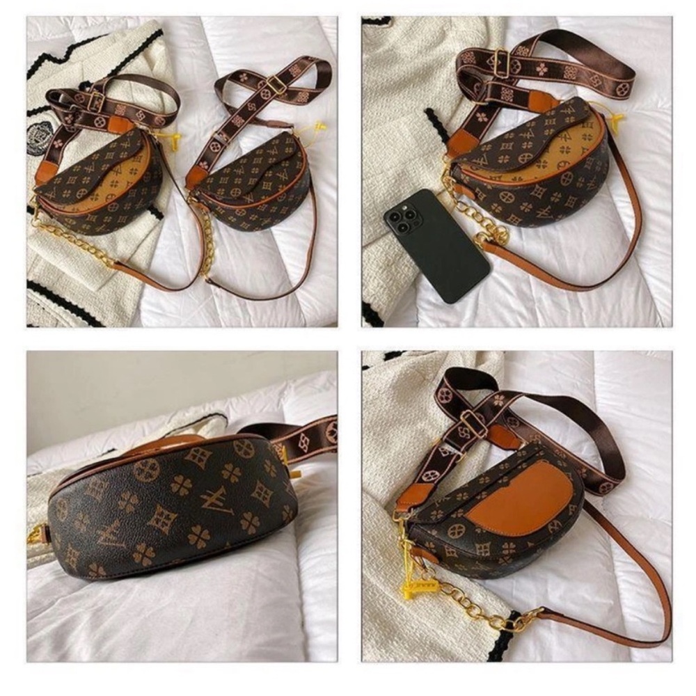 Designer-Inspired Brown Monogram Saddle Crossbody Bag